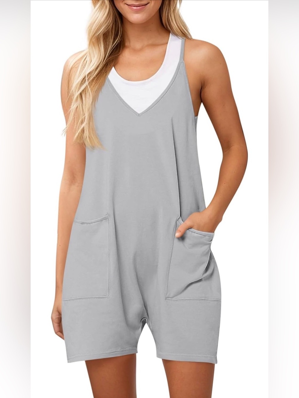 Womens Summer Casual Sleeveless Rompers Spaghetti Strap Shorts Jumpsuit Pockets